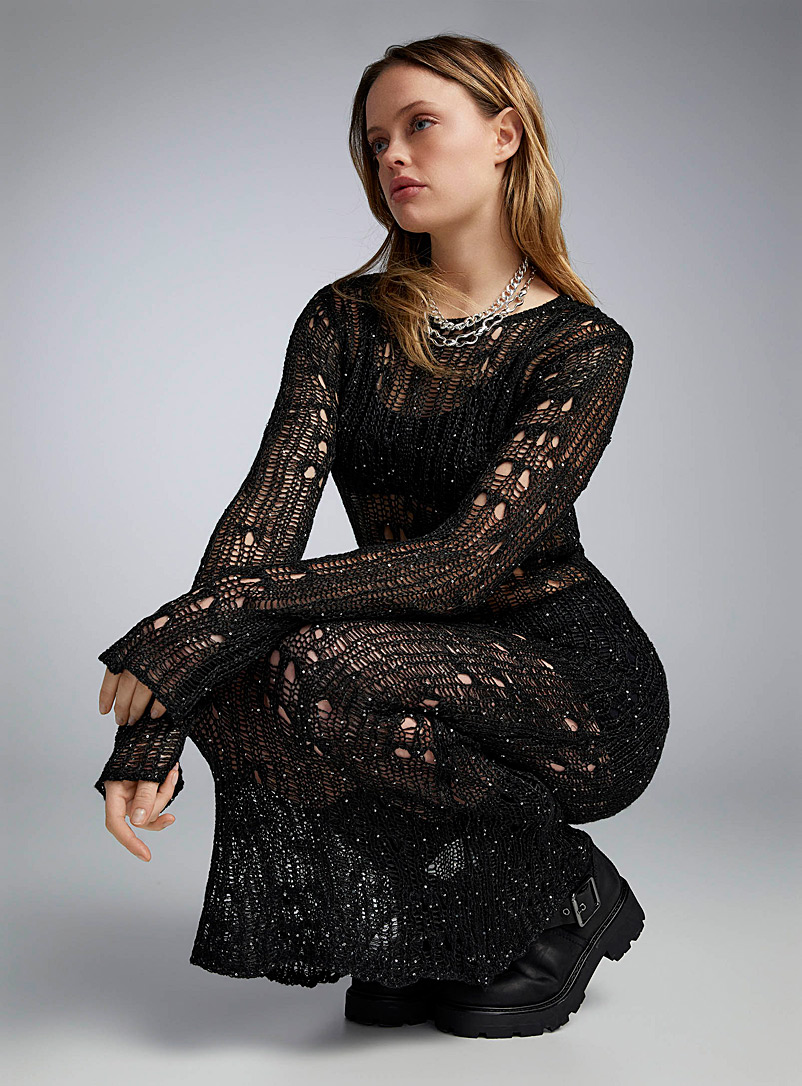 The Ragged Priest Black Sparkles knit maxi dress for women