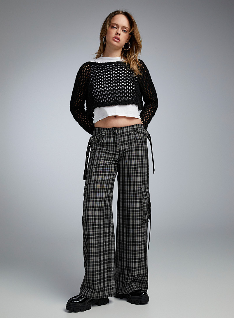 The Ragged Priest Patterned Black Checkered wide-leg pant for women