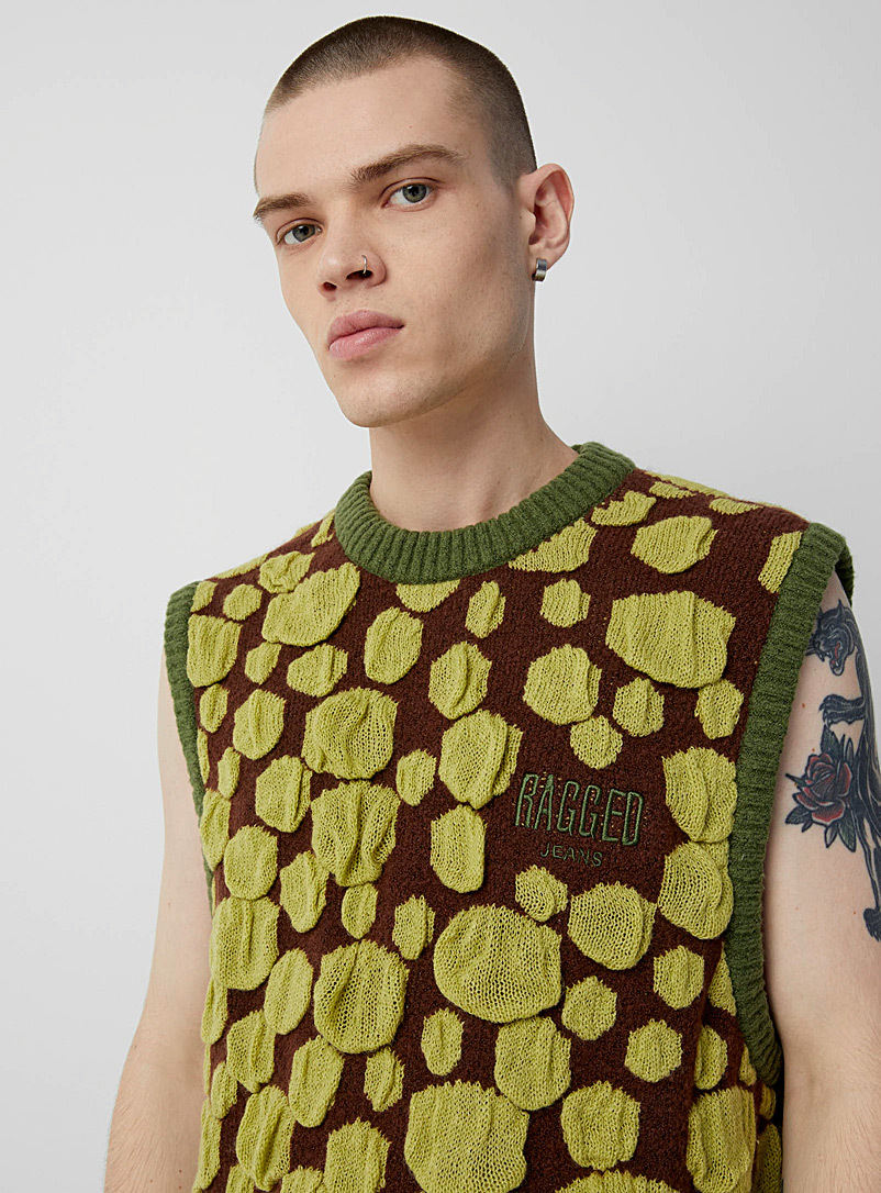 The Ragged Priest Green Decay knit vest for men