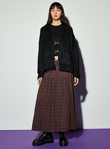 The Ragged Priest Black Firefighter clasps fuzzy cardigan for women