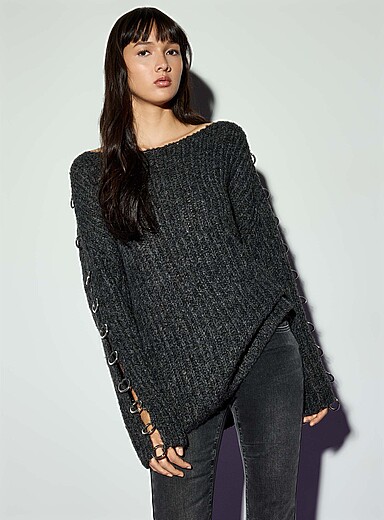 The Ragged Priest Charcoal Ring-sleeve shirt for women