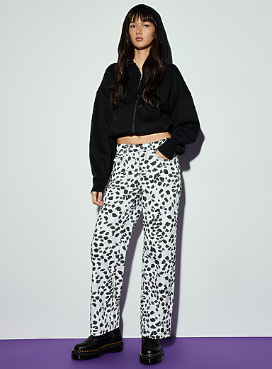 The Ragged Priest Black and White Dalmatian pattern jean <b>Fit: Wide leg, regular waist</b> for women