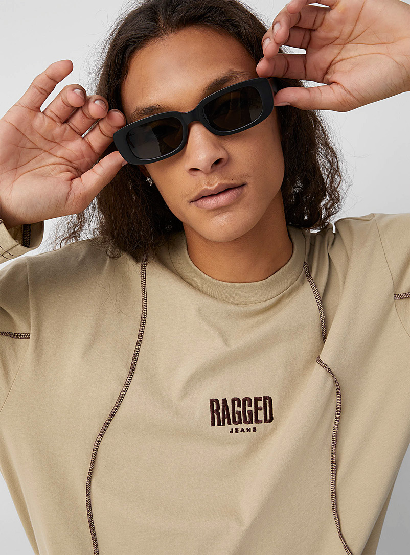 The Ragged Priest: Le t-shirt coutures inversées Frequency Sable pour homme
