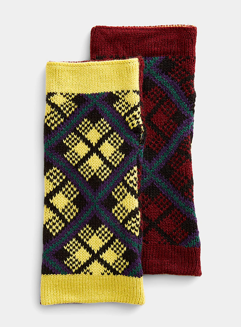 The Ragged Priest Patterned Red Mixed-check wrist warmers for women