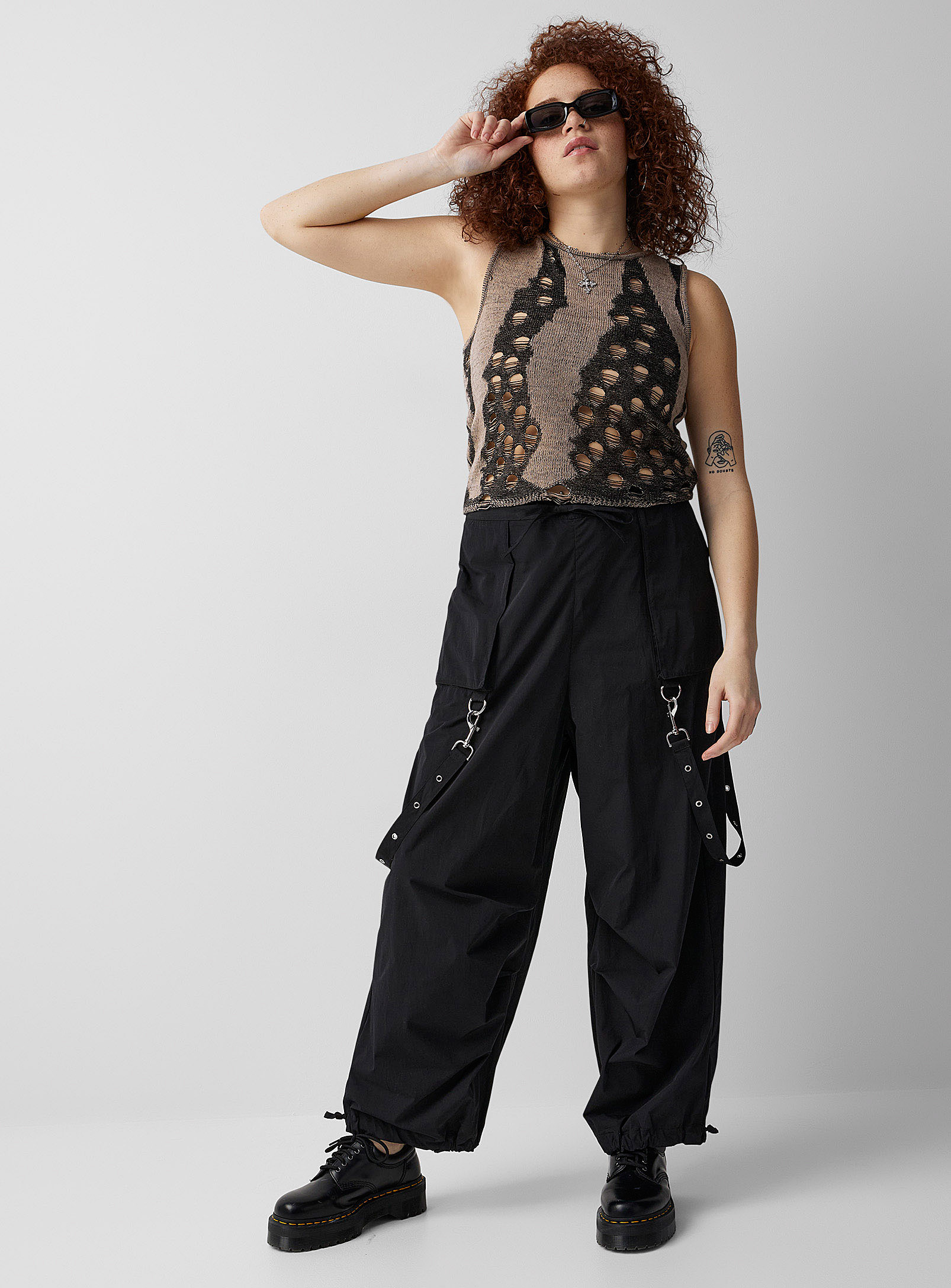 The Ragged Priest Straps With Eyelets Parachute Pant In Black | ModeSens