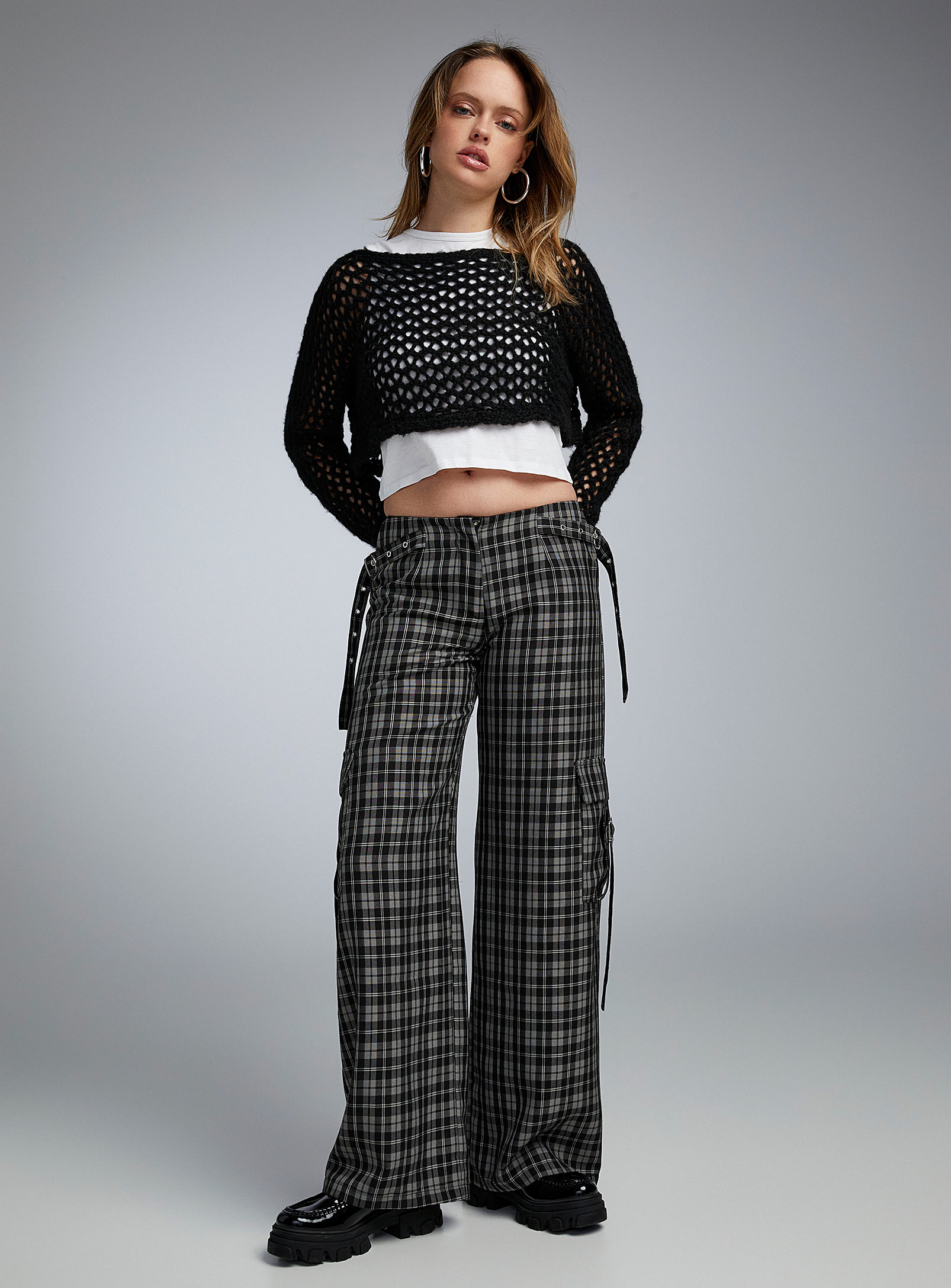 The Ragged Priest Checkered Wide-leg Pant In Patterned Black