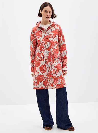 Two-tone floral print long raincoat | CREAM | Women's Raincoats & Rain ...