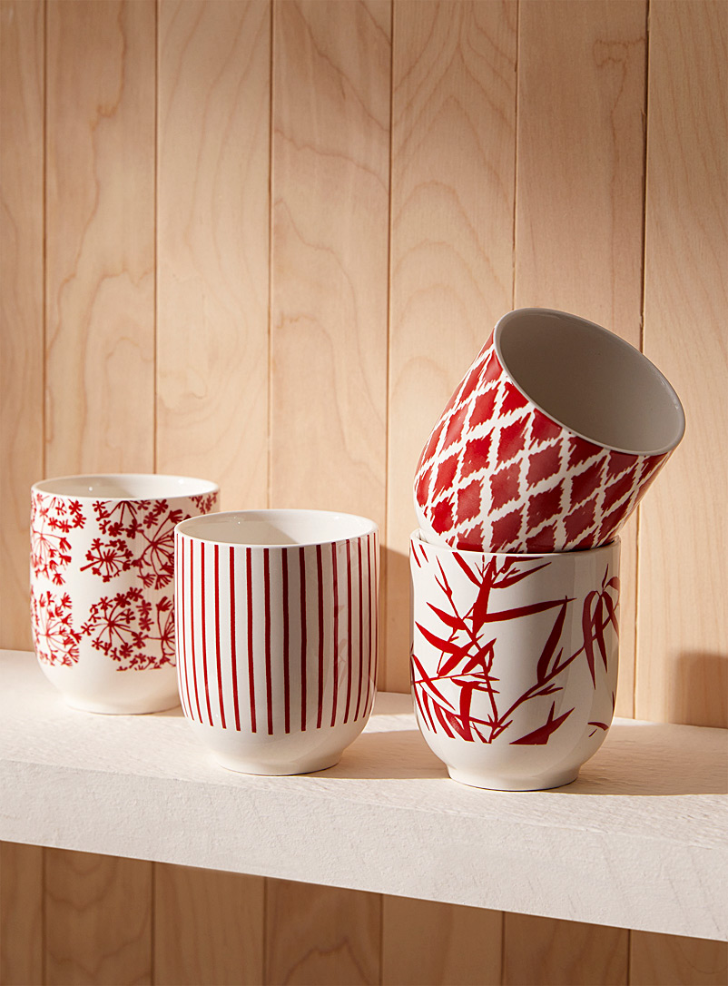 Les tasses à thé fleurs rouges Ensemble de 4, Simons Maison, Vaisselle et  ustensiles, Salle à manger
