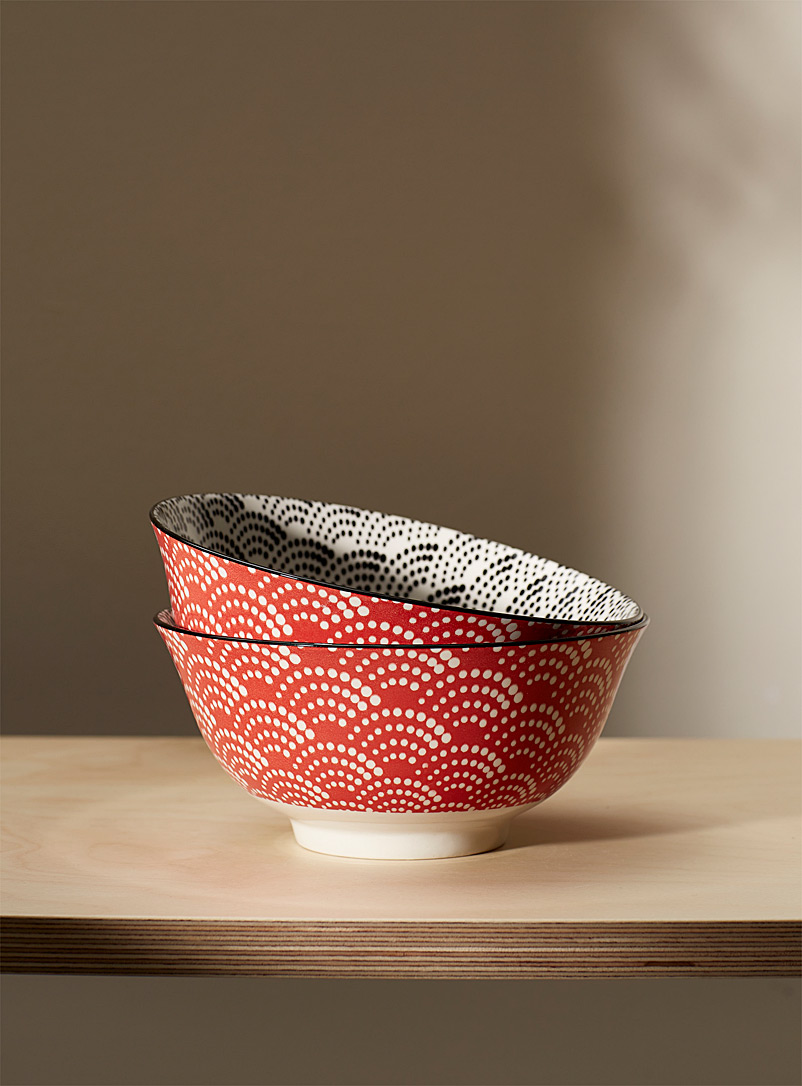 Simons Maison: Les bols porcelaine ondes concentriques Ensemble de 2 Rouge foncé-vin-rubis