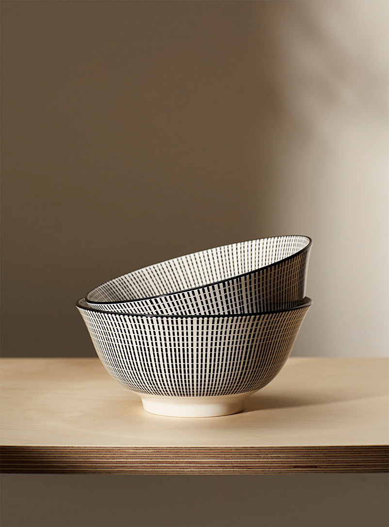 Simons Maison Patterned Black Concentric waves porcelain bowls Set of 2
