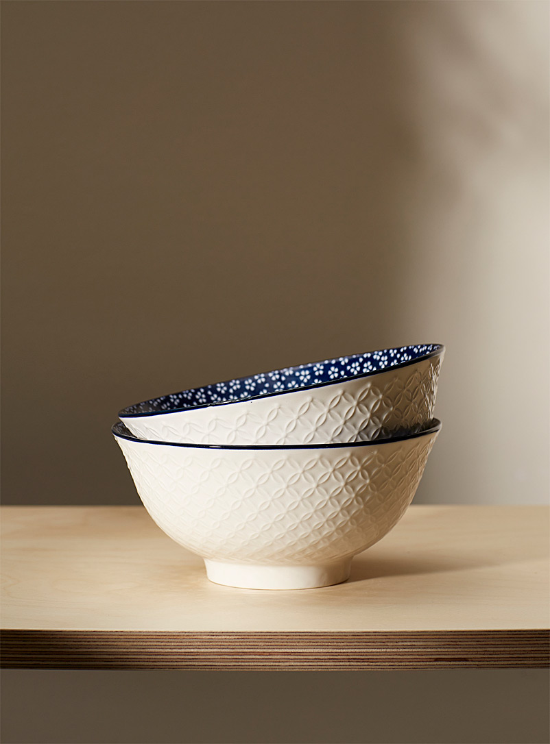 Simons Maison Ivory White Japanese flower porcelain bowls Set of 2