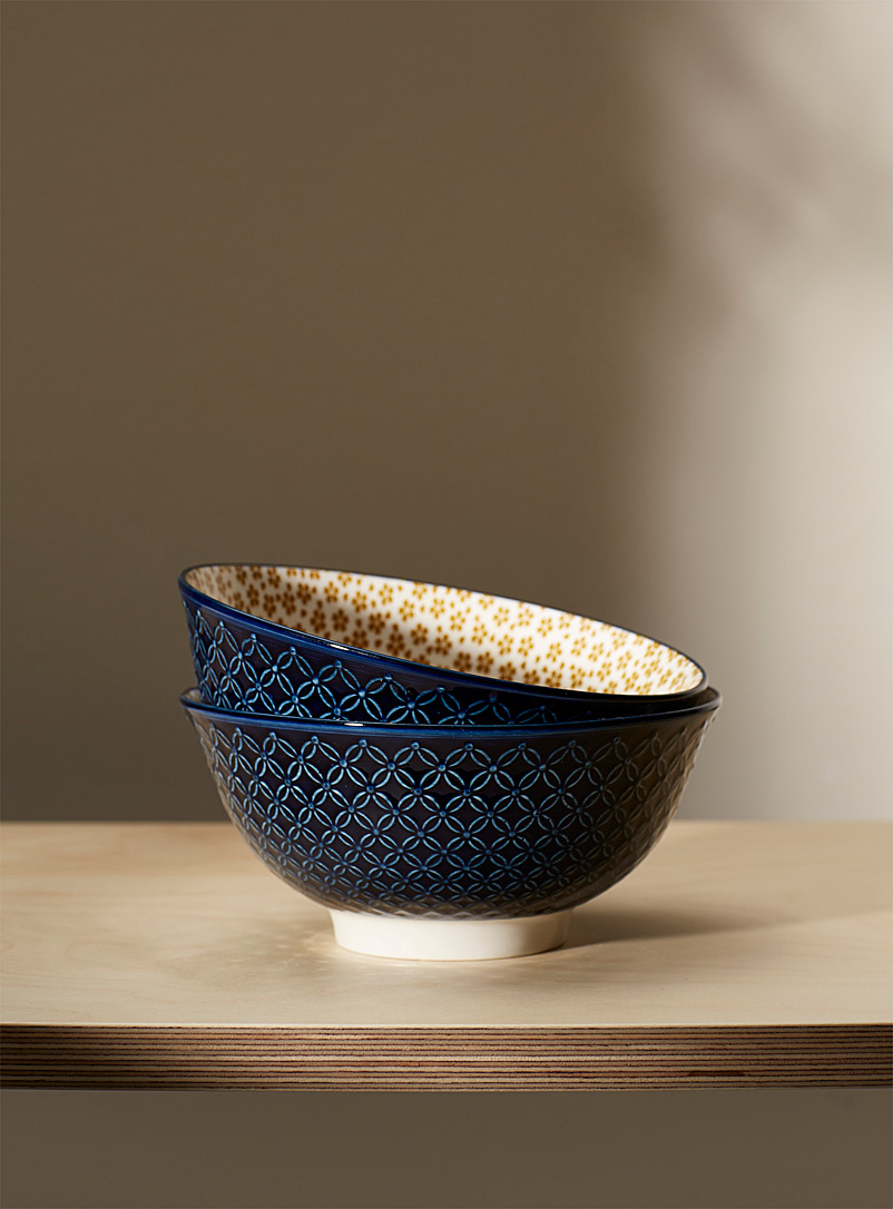Simons Maison Patterned Blue Japanese flower porcelain bowls Set of 2