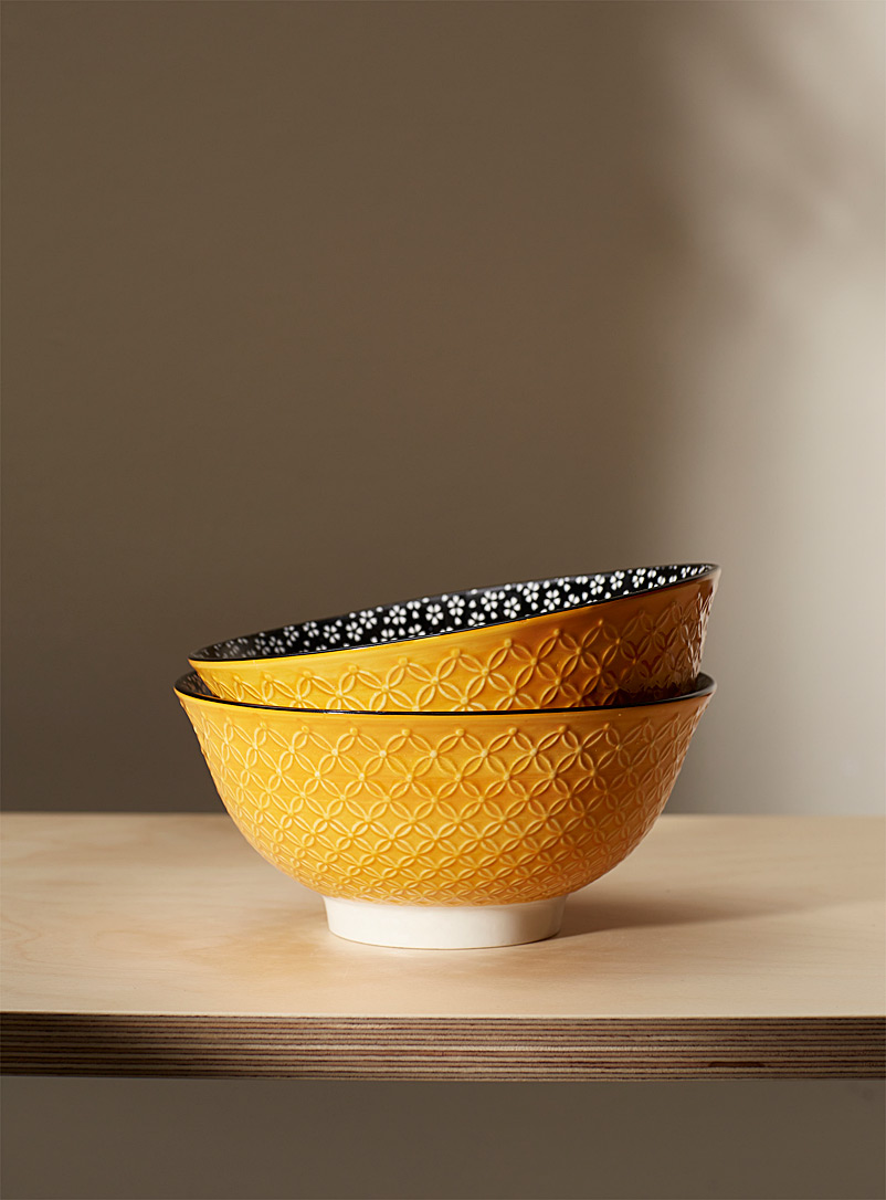 Simons Maison Bright Yellow Japanese flower porcelain bowls Set of 2
