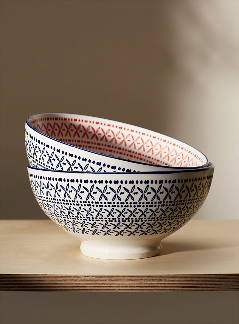 Simons Maison Patterned Blue Large graphic porcelain bowls Set of 2