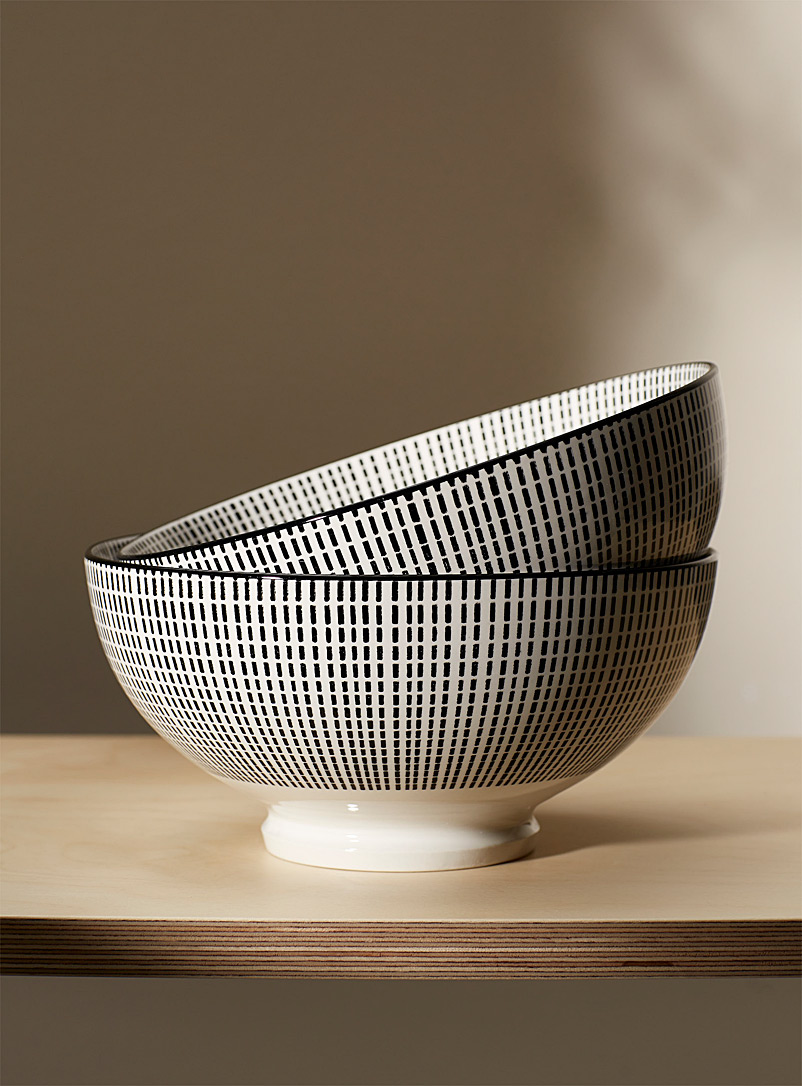 Simons Maison Patterned Black Large graphic porcelain bowls Set of 2