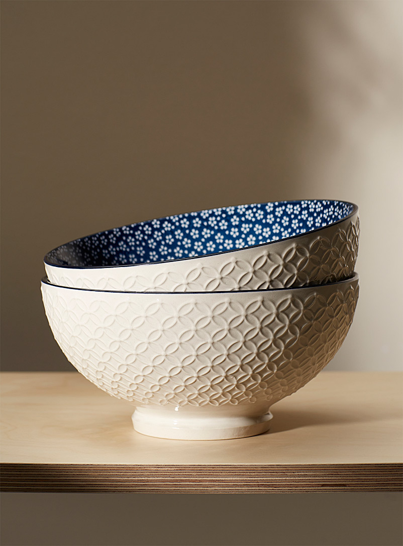 Simons Maison Ivory White Large Japanese flower porcelain bowls Set of 2