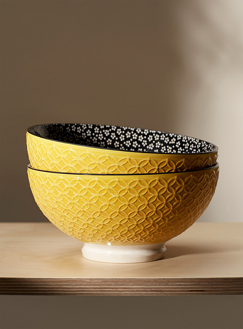 Simons Maison Bright Yellow Large Japanese flower porcelain bowls Set of 2