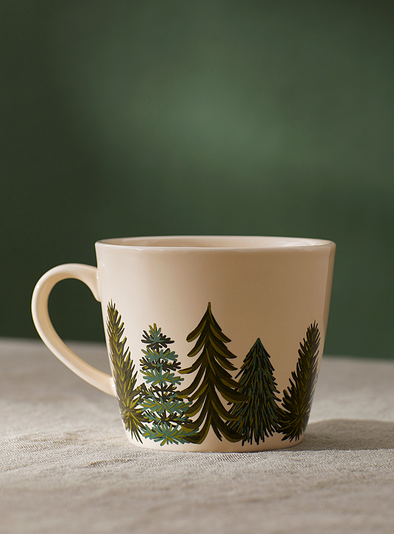 Simons Maison Cream Beige Green firs mug
