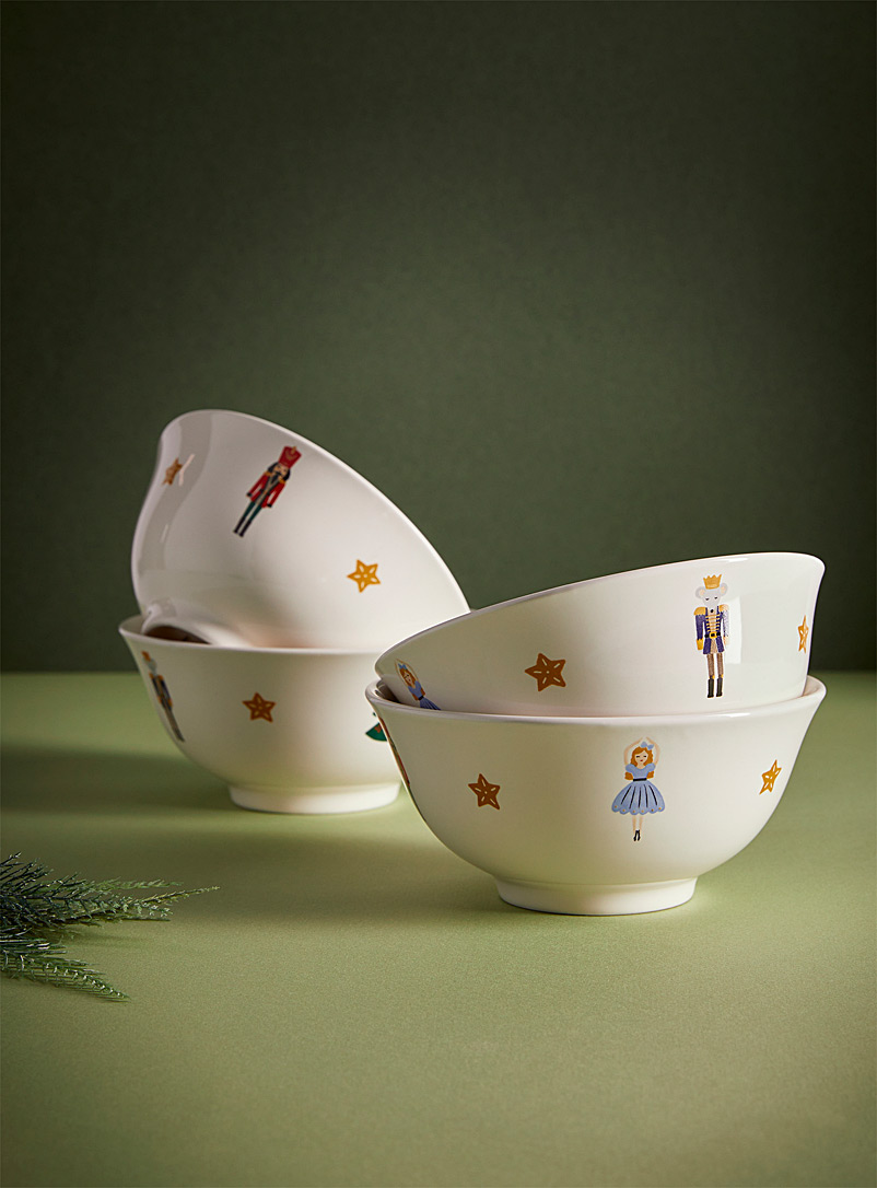Simons Maison Patterned White Nutcracker bowls Set of 4