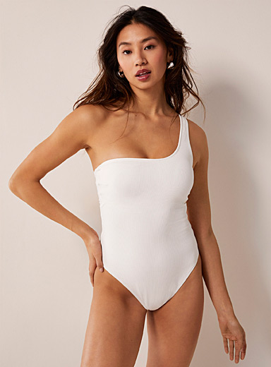 Aayomet Women Swimsuit Bathing Suits Swimwear Scalloped Round Neck Low Back  Adjustable Straps Cotton Shorts,White Large