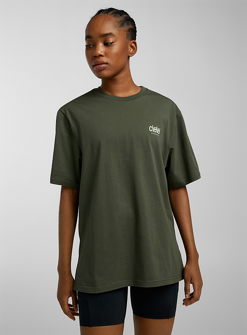 Ciele: Le t-shirt ample logo signature Kaki chartreuse pour femme