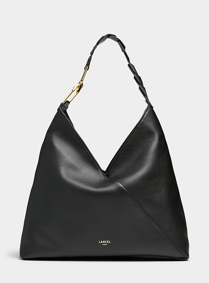 Lancel Black Pagode braided handle leather hobo bag for women
