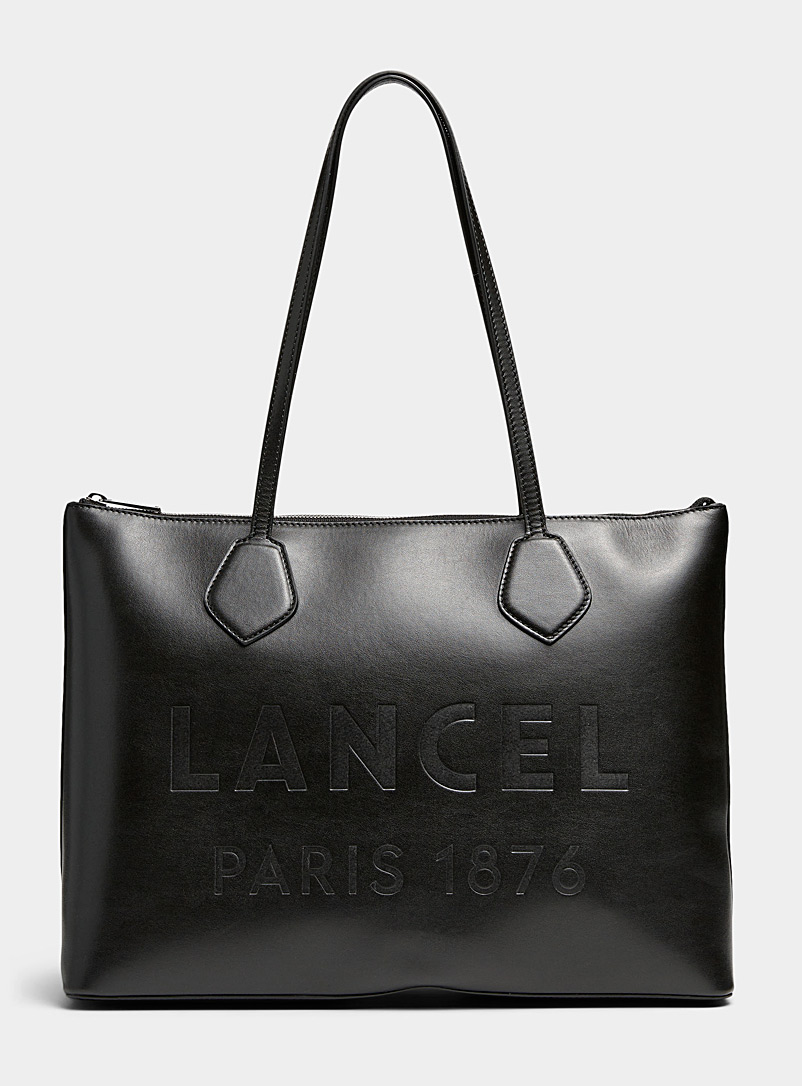 Lancel Black Minimalist zipped leather tote for women