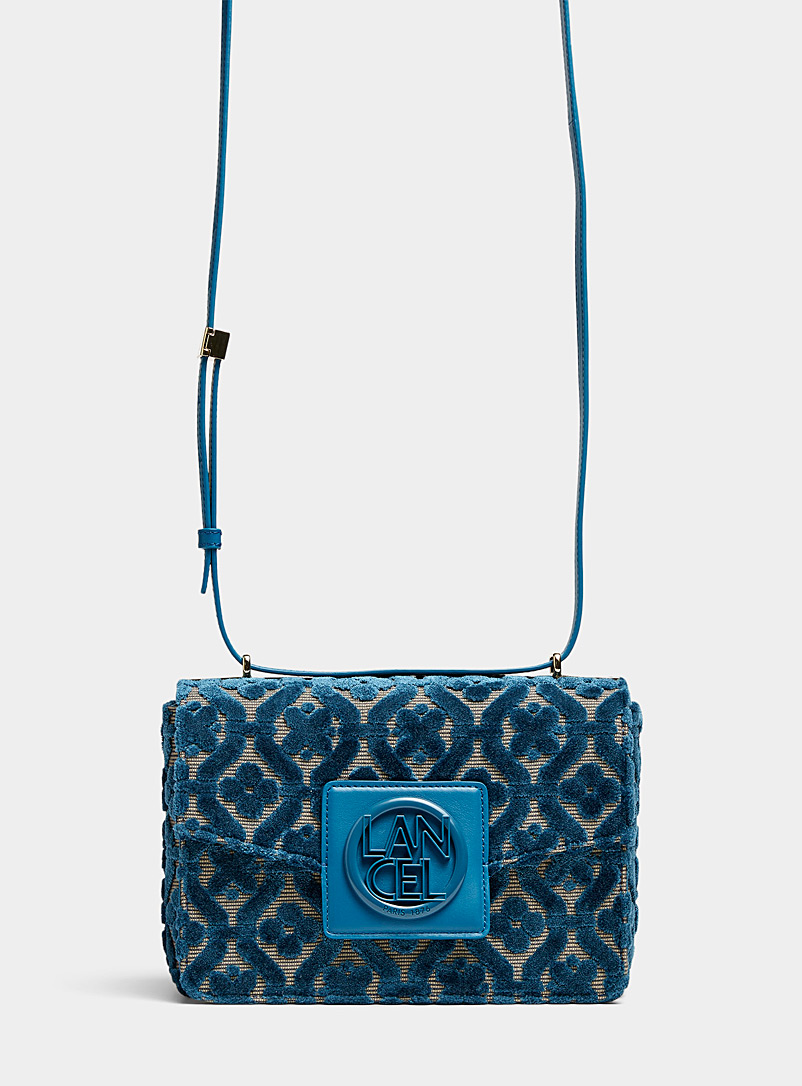 Lancel Patterned Blue Roxane velvety flowers flap bag for women