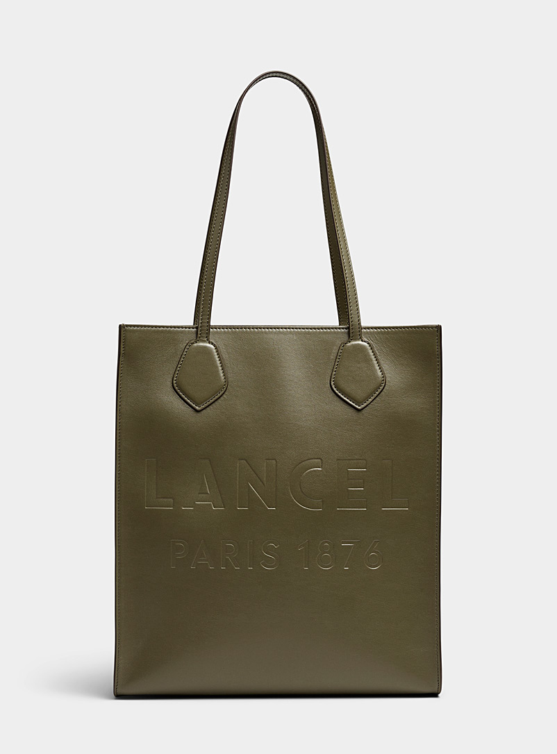 Lancel Mossy Green Minimalist vertical leather tote for women