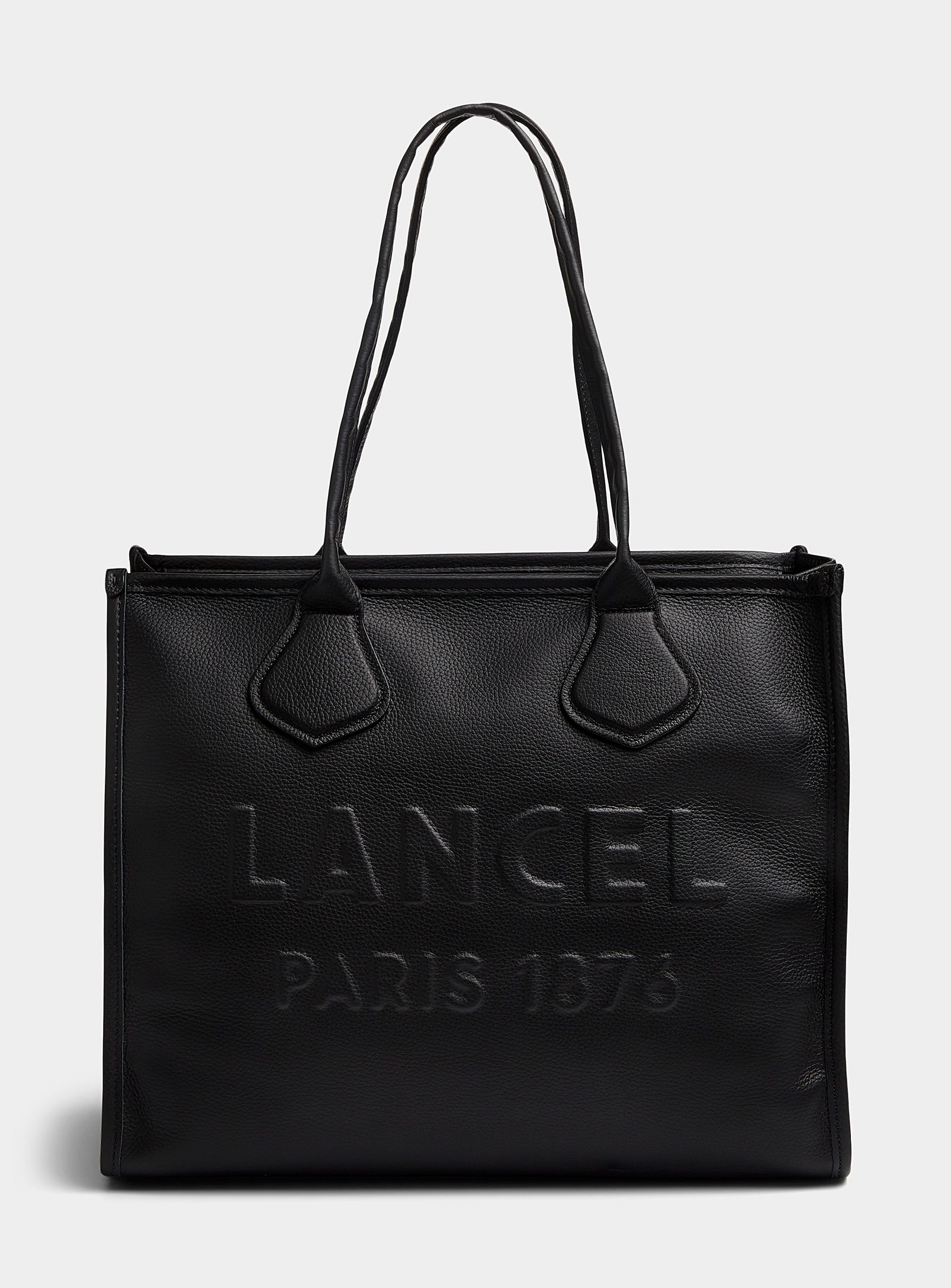 Shop Lancel Jour Signature Minimalist Leather Tote In Black