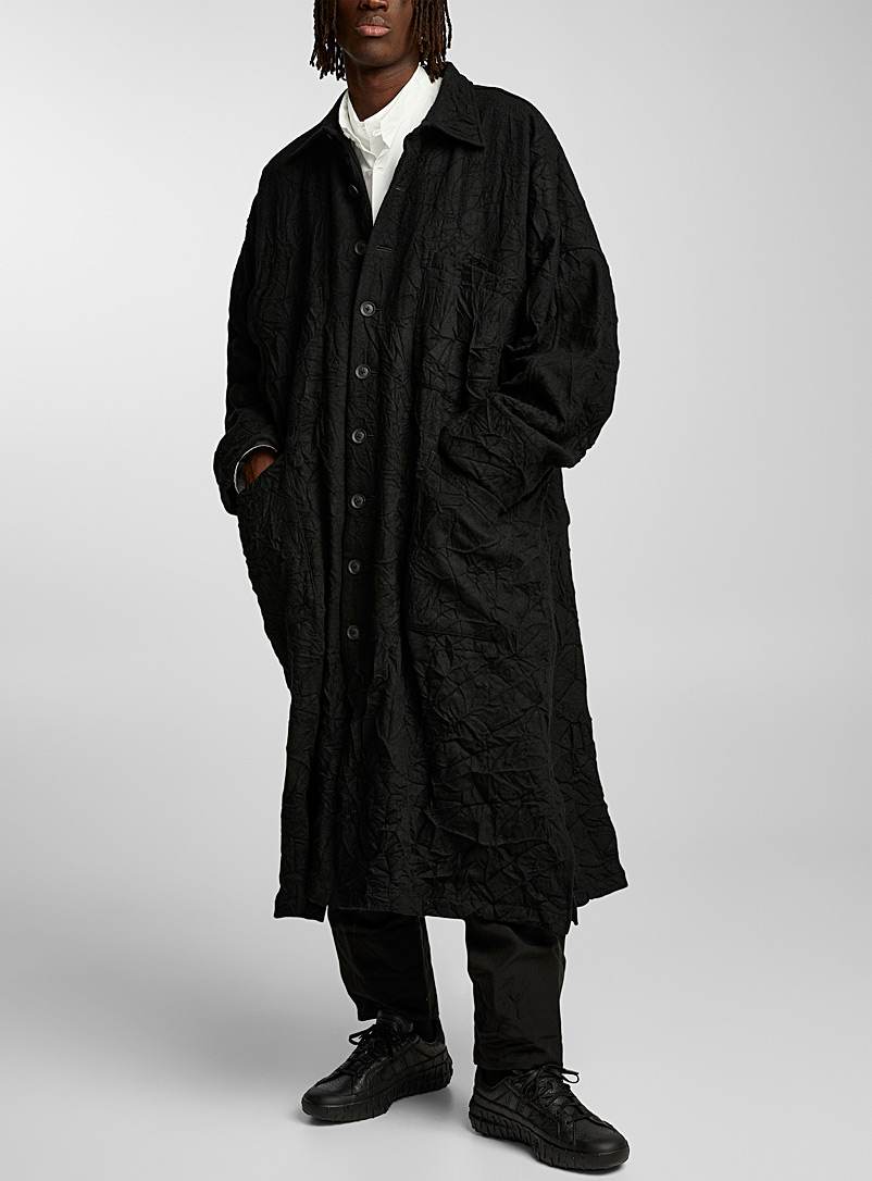 Yohji Yamamoto: Le manteau lainage froissé Noir pour homme