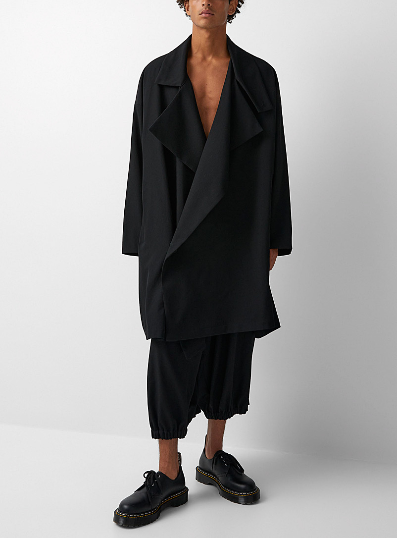 Yohji Yamamoto Black Draped collar twill coat for men