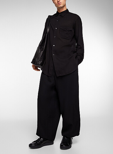 Wide-leg pure virgin wool parachute pant