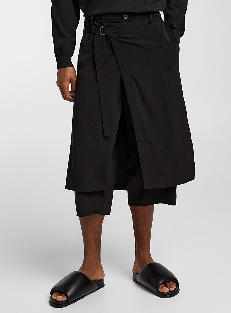 Yohji Yamamoto Black Layered skirt silky pant for men