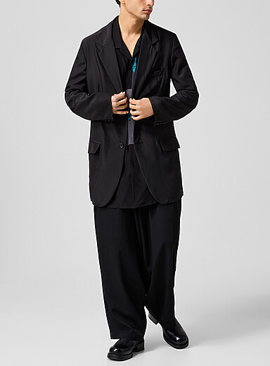 Multi-pleating loose pure wool pant