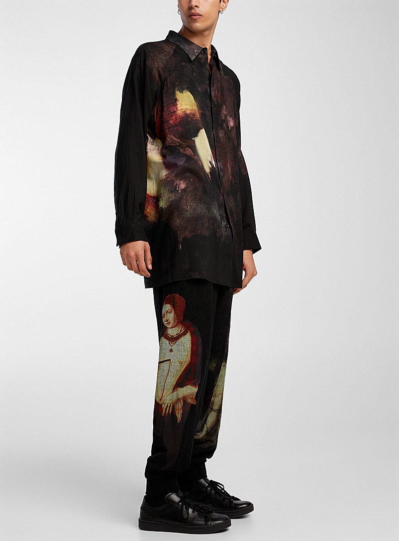 Yohji Yamamoto: Le pantalon imprimé A-Nightmare chevilles côtelées Noir pour homme
