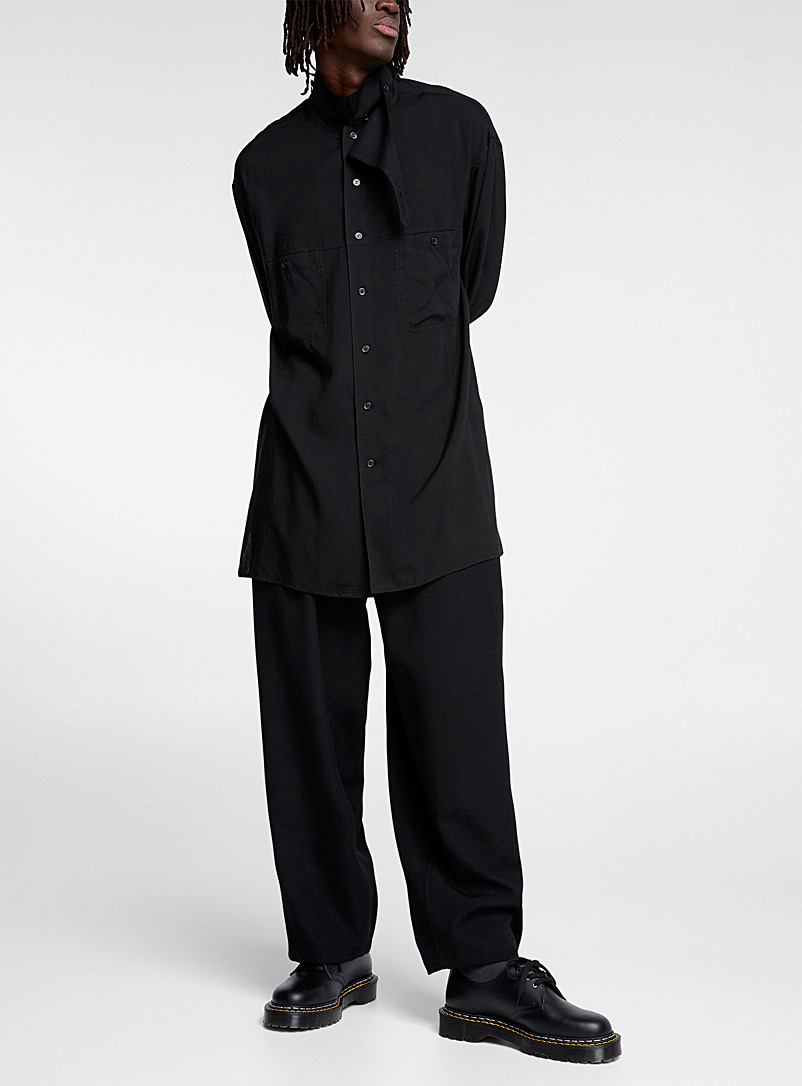 Yohji Yamamoto Black Tone-on-tone stripes black pant for men