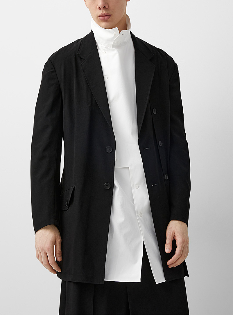 Yohji Yamamoto Black Buttoned back elongates black jacket for men