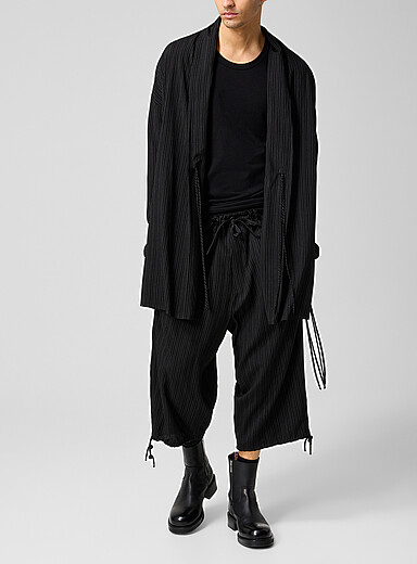 Yohji Yamamoto Black Supple pinstriped long Bermuda short for men