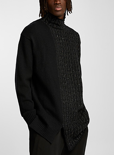 Yohji Yamamoto Black Cable block asymmetrical sweater for men