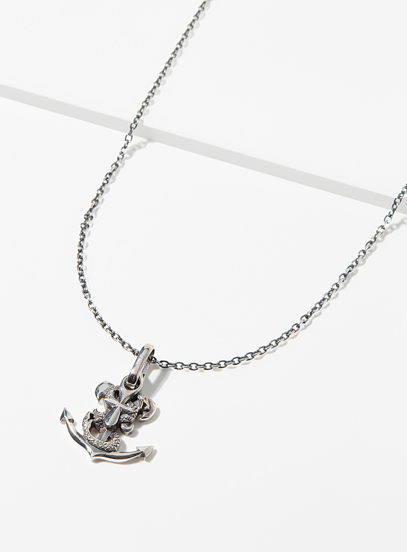 Yohji Yamamoto Silver Snake & anchor necklace for men