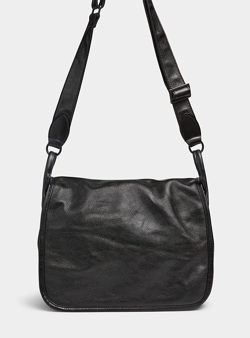 Yohji Yamamoto Black Grained leather messenger bag for men