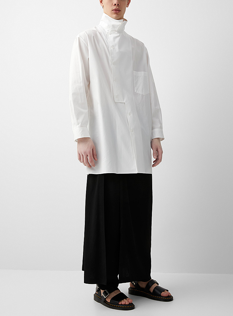 Yohji Yamamoto White Off-centre buttons elongated white shirt for men