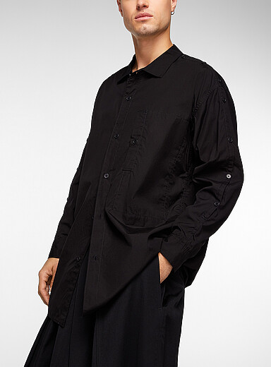 Yohji Yamamoto: La longue chemise &eacute;paules boutonn&eacute;es Noir pour homme