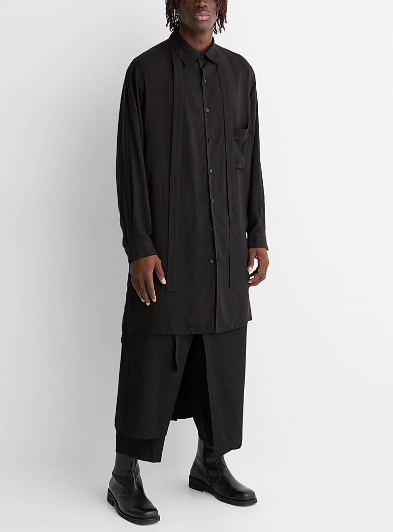 Yohji Yamamoto Black Cellulose long ribbon collar shirt for men