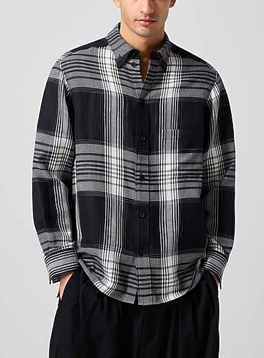 Yohji Yamamoto Black Checkered cotton-hemp shirt for men