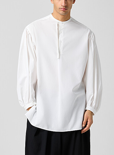 Yohji Yamamoto White Puff-sleeve poplin tunic for men
