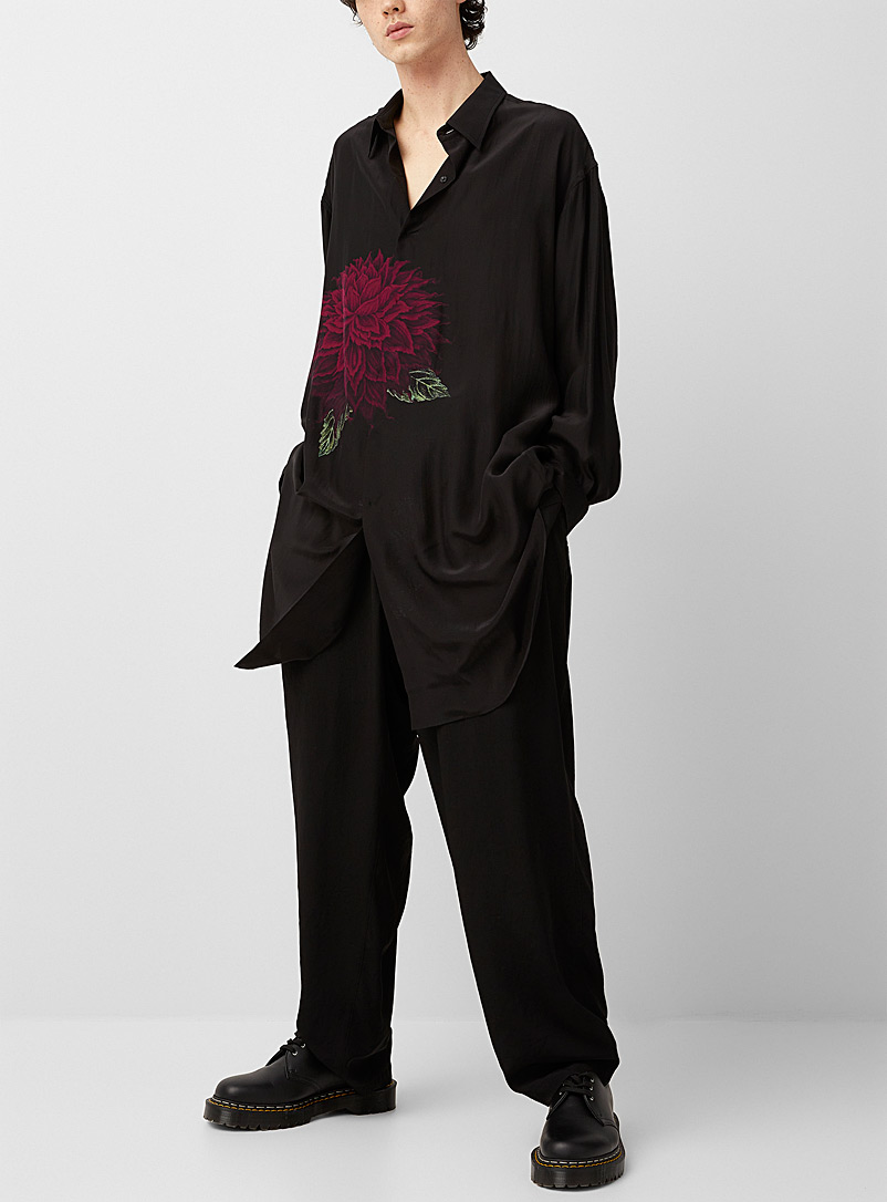 Yohji Yamamoto: La chemise pure soie imprimé dalia Noir pour homme