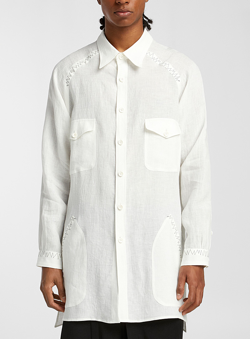 Yohji Yamamoto: La longue chemise lin coutures graphiques Noir pour homme