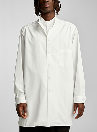 Yohji Yamamoto White Double-officer-collar longline shirt for men